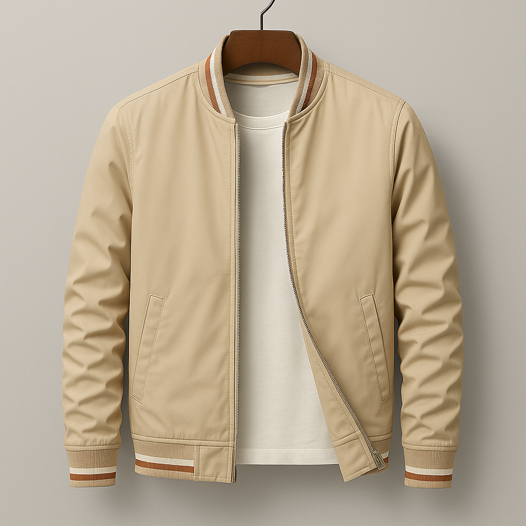 Men's Lightweight Zip-up Bomber Jacket With Ribbed Trim