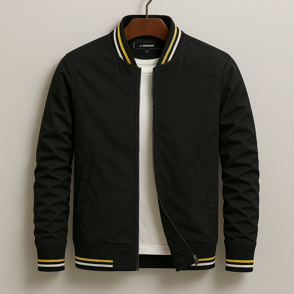 Men's Lightweight Zip-up Bomber Jacket With Ribbed Trim