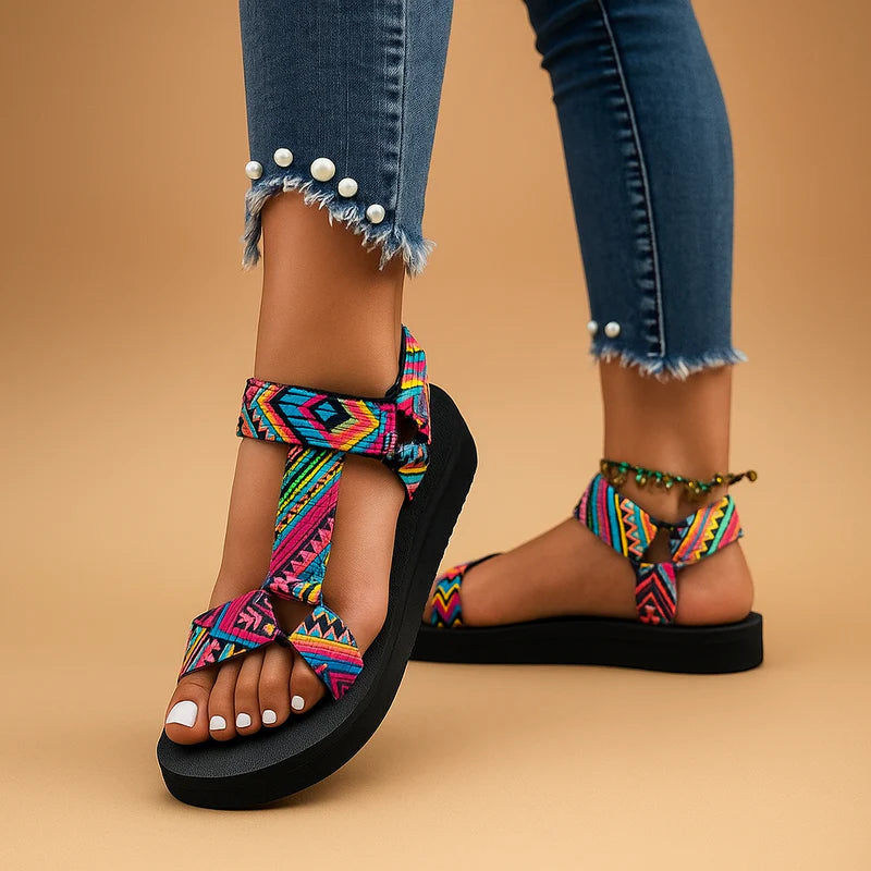WOMEN'S BOHO SUMMER FLAT SANDALS WITH ADJUSTABLE STRAPS