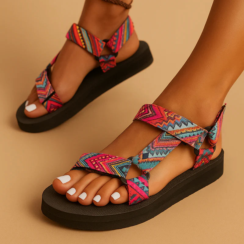 WOMEN'S BOHO SUMMER FLAT SANDALS WITH ADJUSTABLE STRAPS