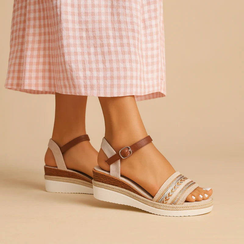 WOMEN'S BOHO WEDGE SANDALS WITH ANKLE STRAP AND OPEN TOE
