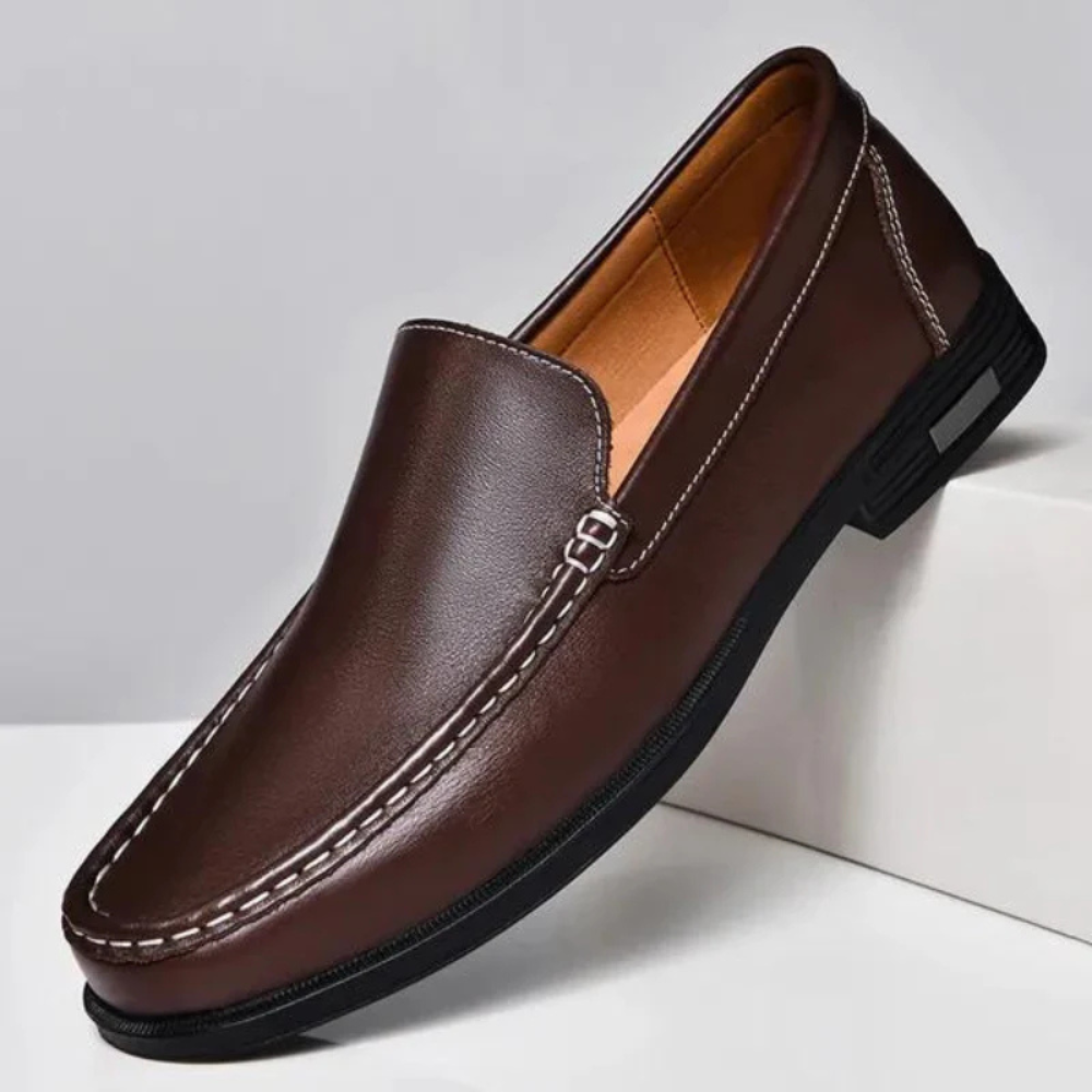 Men's Genuine Leather Slip-on Loafers With Classic Stitching