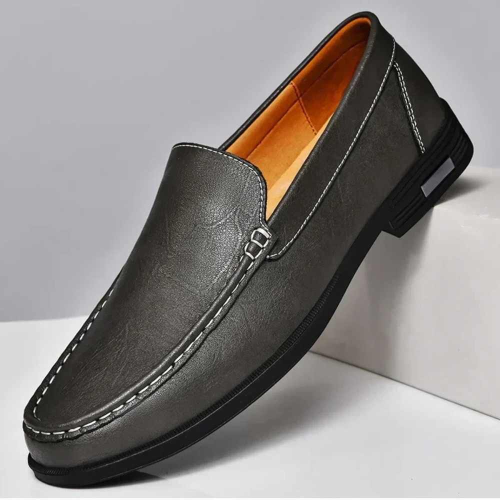 Men's Genuine Leather Slip-on Loafers With Classic Stitching