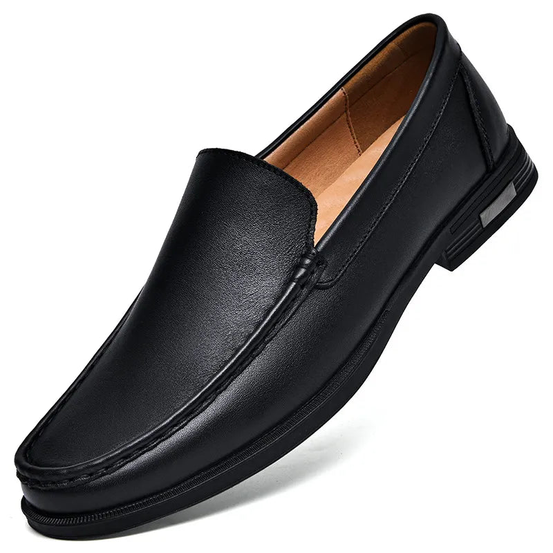 Men's Genuine Leather Slip-on Loafers With Classic Stitching