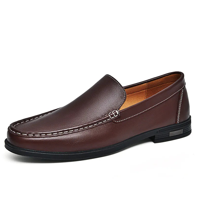 Men's Genuine Leather Slip-on Loafers With Classic Stitching