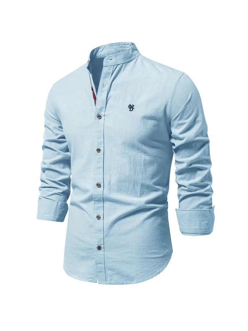 Men's Classic Long Sleeve Button-up Shirt With Mandarin Collar