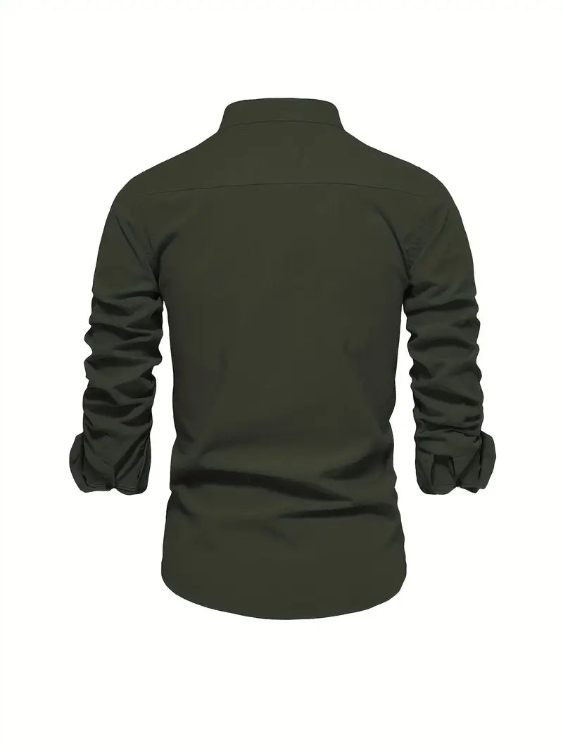 Men's Classic Long Sleeve Button-up Shirt With Mandarin Collar