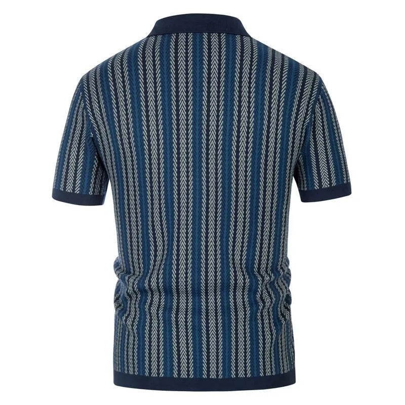 Men's Retro Patterned Button-down Polo Shirt With Short Sleeves