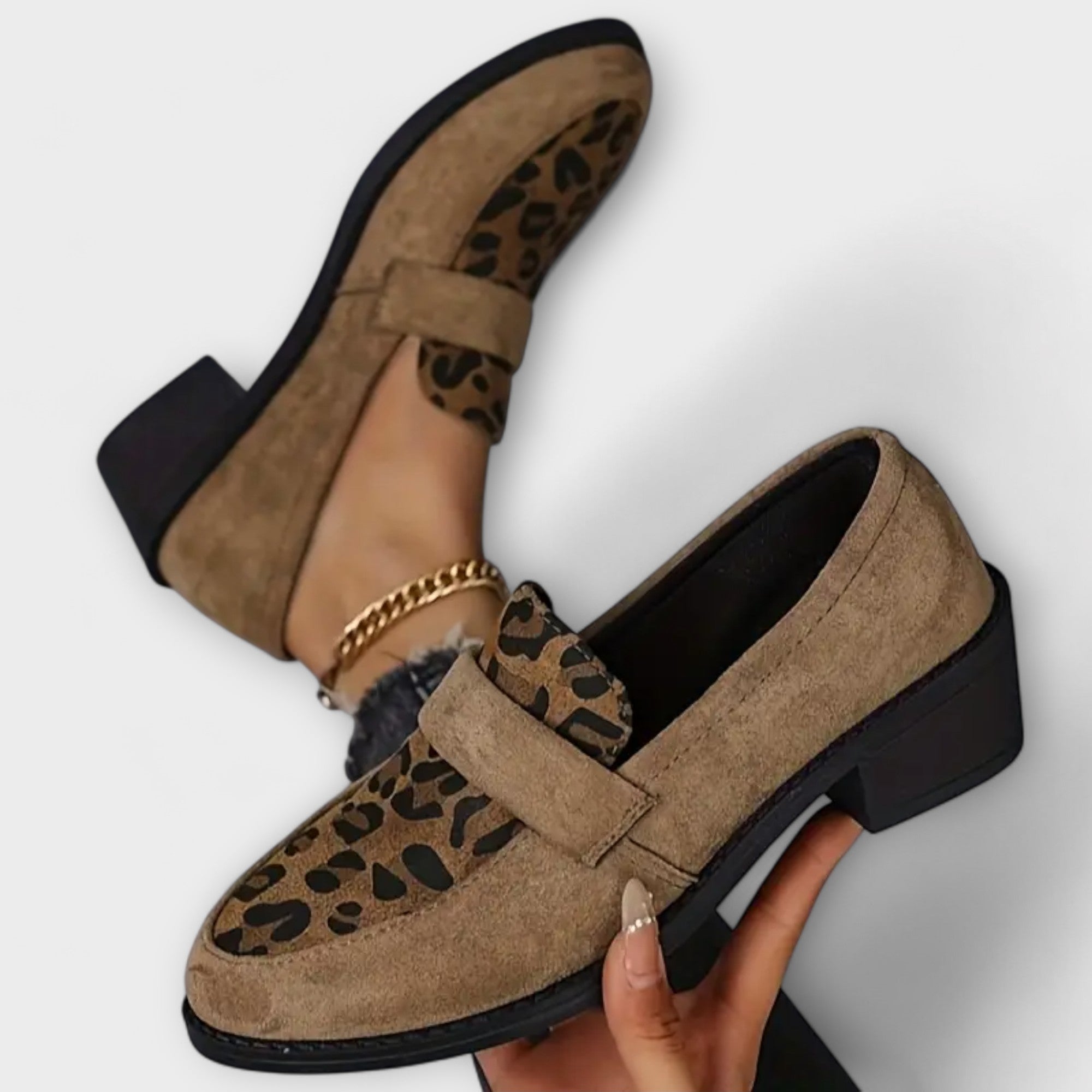 Women's Suede Loafers With Leopard Print Design