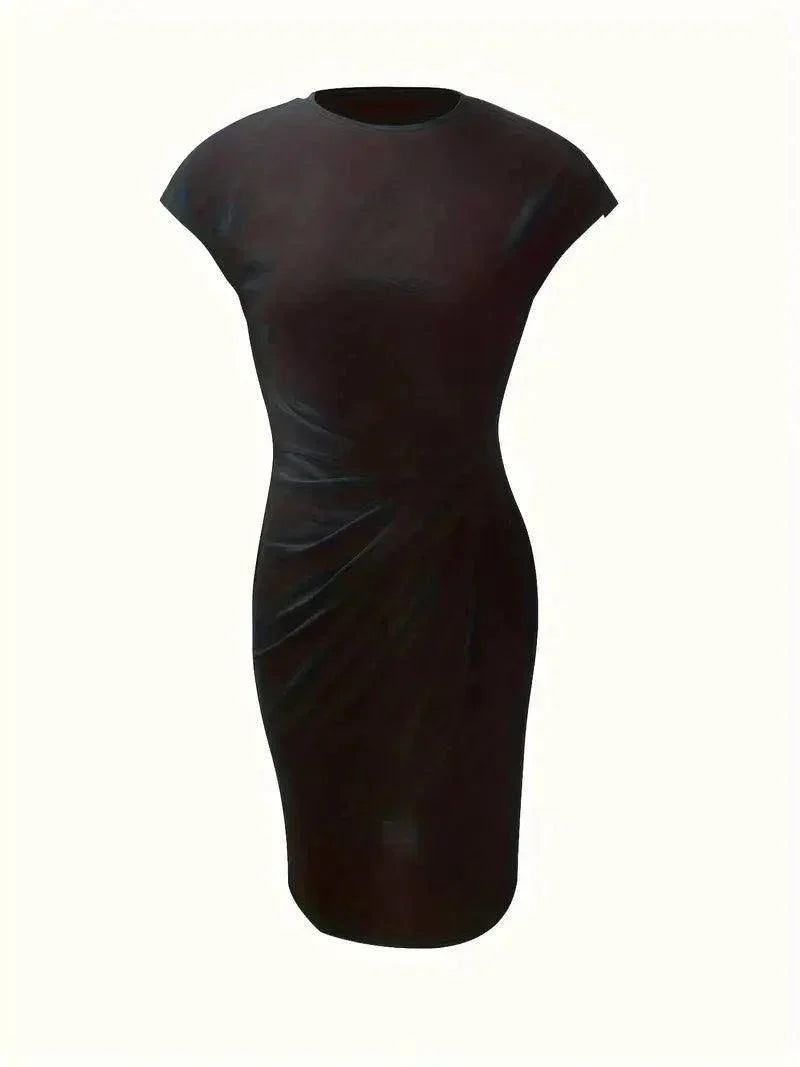 Women's Summer Midi Dress With Short Sleeves & Twisted Waist