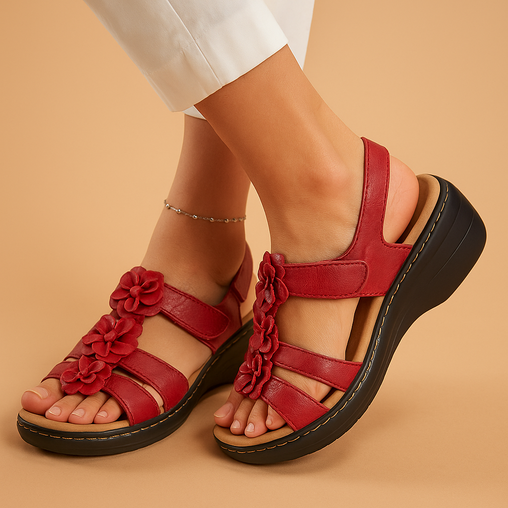 WOMEN'S FLORAL WEDGE SANDALS WITH OPEN TOE AND ANKLE STRAP