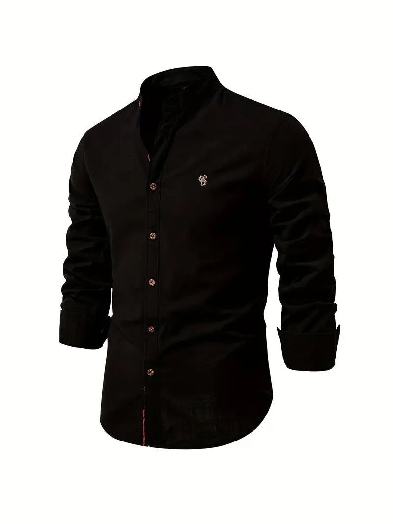 Men's Classic Long Sleeve Button-up Shirt With Mandarin Collar