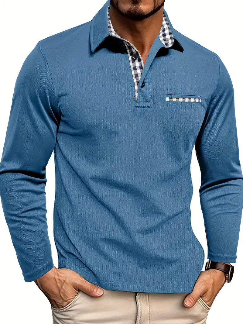 Men's Cotton-blend Long Sleeve Summer Polo Shirt