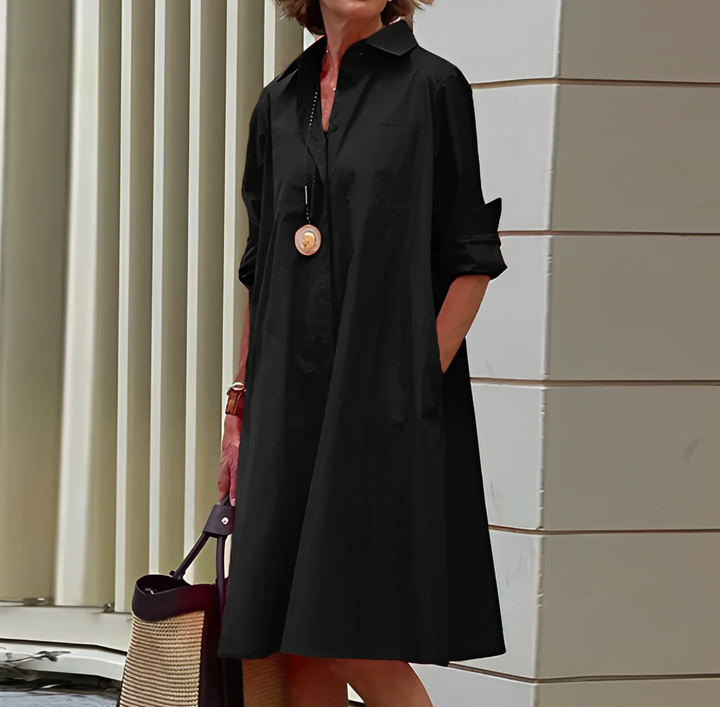 Women's Shirt Dress With Collar And Long Sleeves