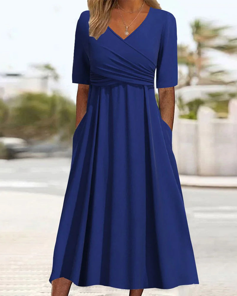 Women's V-neck Short Sleeve Maxi Dress With Pockets