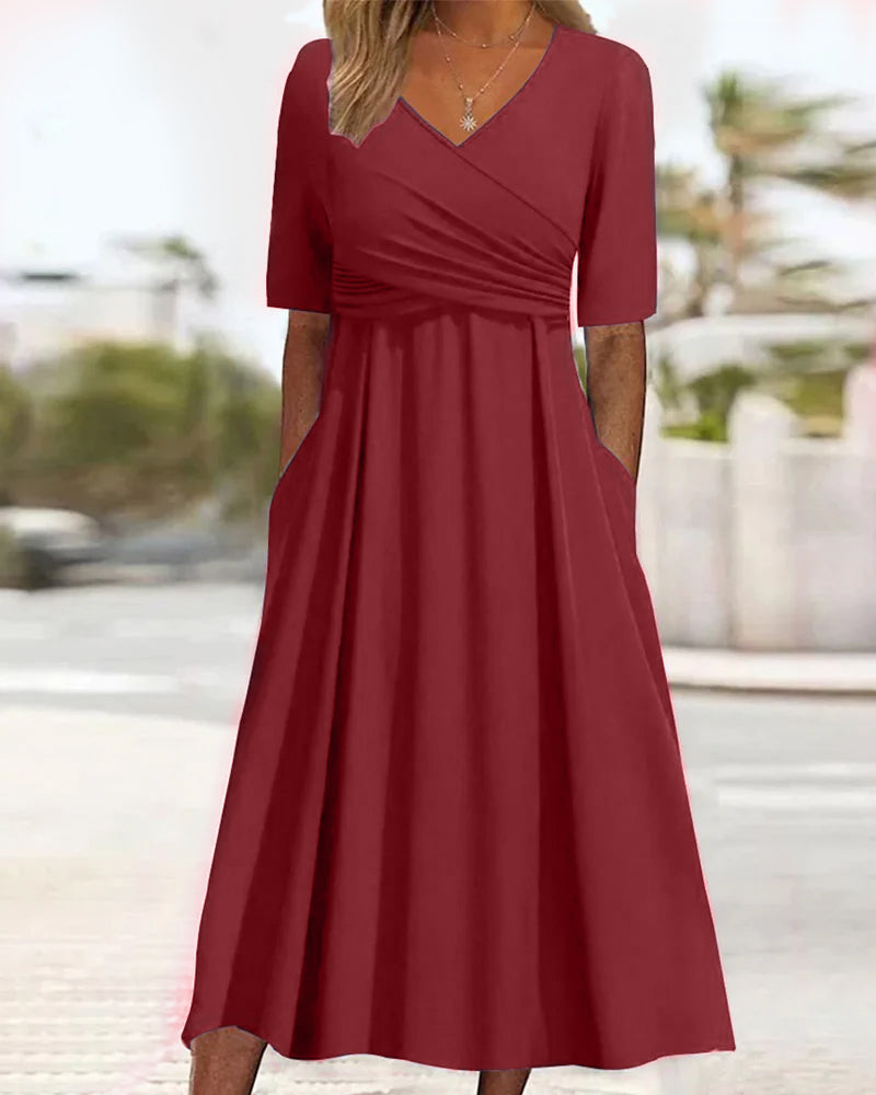 Women's V-neck Short Sleeve Maxi Dress With Pockets