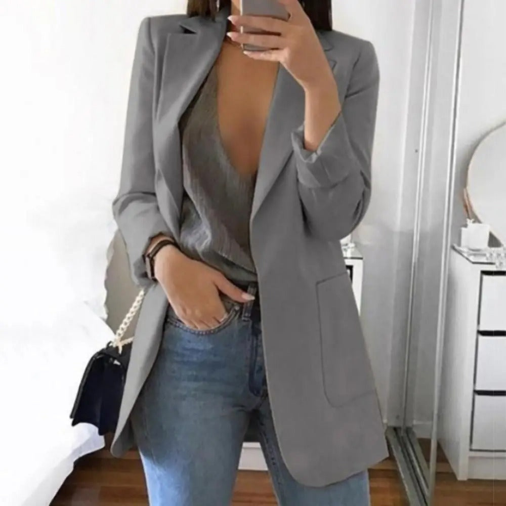 Women's Cotton-blend Blazer With Notched Lapel Collar