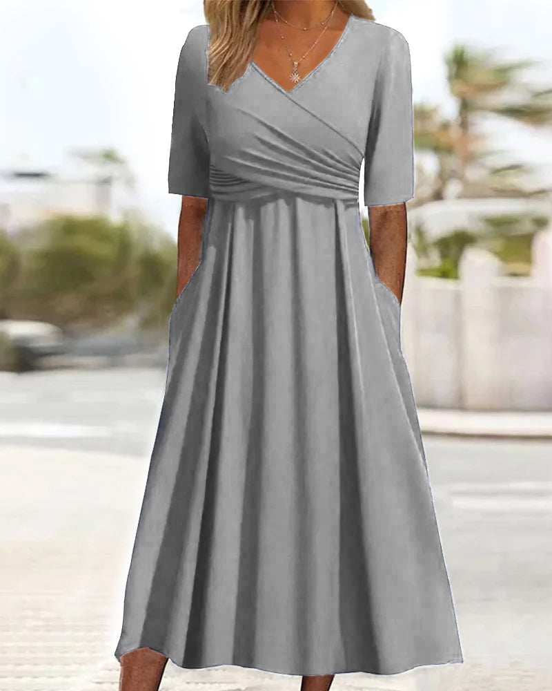 Women's V-neck Short Sleeve Maxi Dress With Pockets