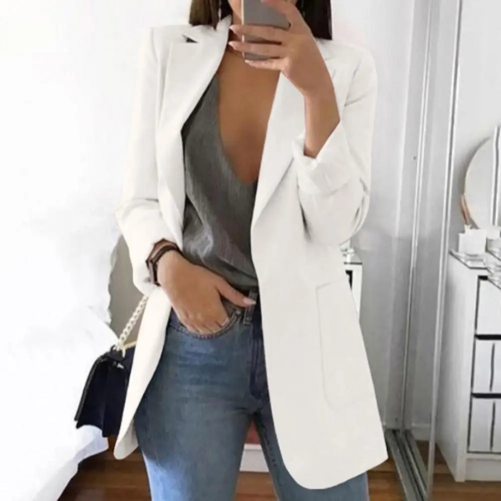 Women's Cotton-blend Blazer With Notched Lapel Collar