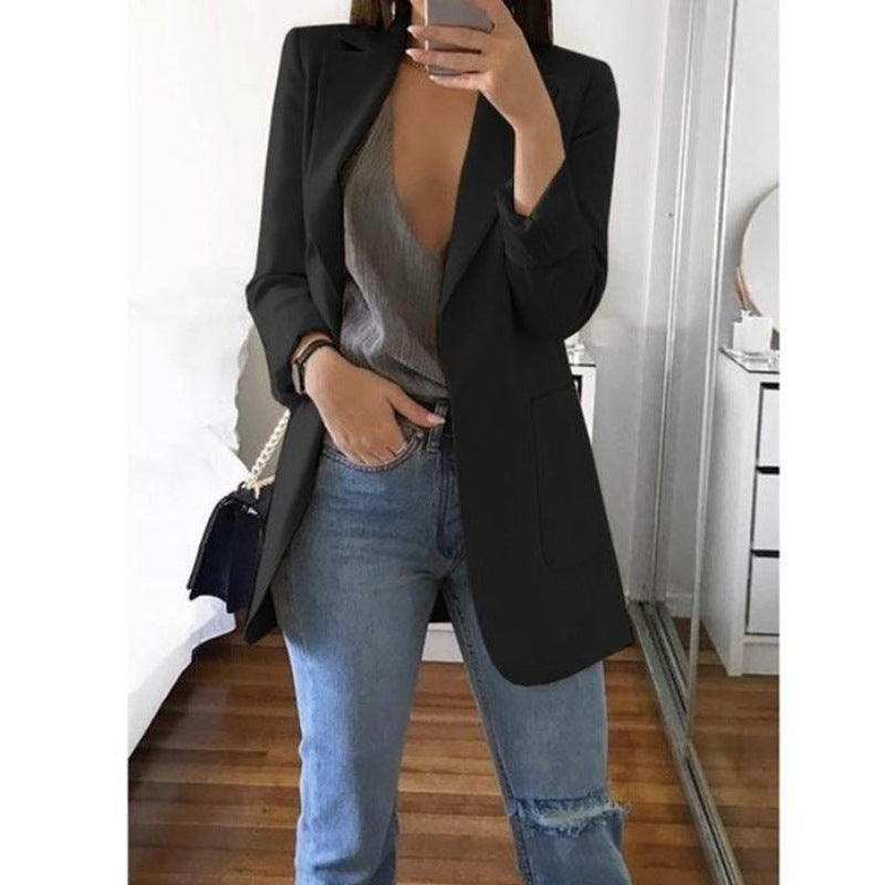Women's Cotton-blend Blazer With Notched Lapel Collar