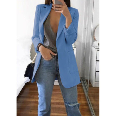 Women's Cotton-blend Blazer With Notched Lapel Collar