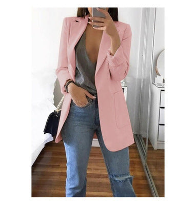 Women's Cotton-blend Blazer With Notched Lapel Collar