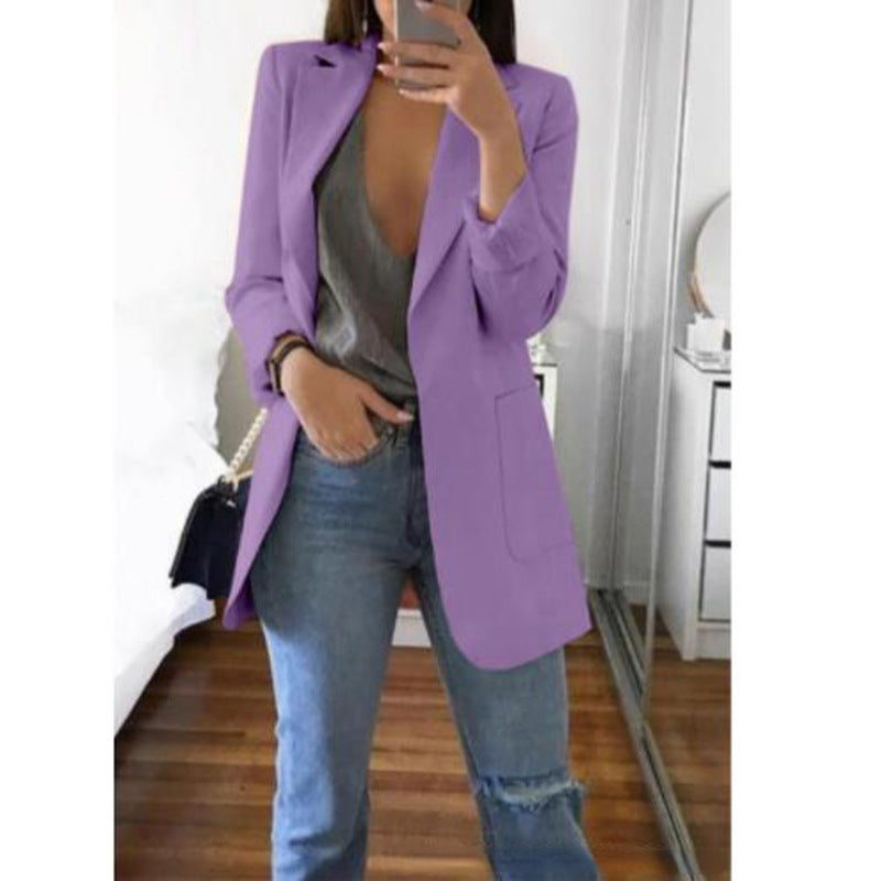 Women's Cotton-blend Blazer With Notched Lapel Collar