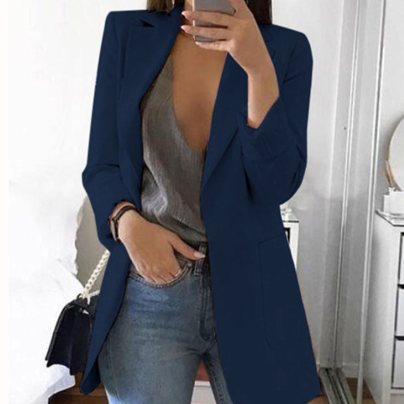 Women's Cotton-blend Blazer With Notched Lapel Collar