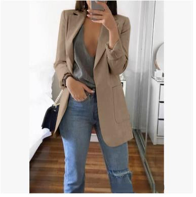 Women's Cotton-blend Blazer With Notched Lapel Collar