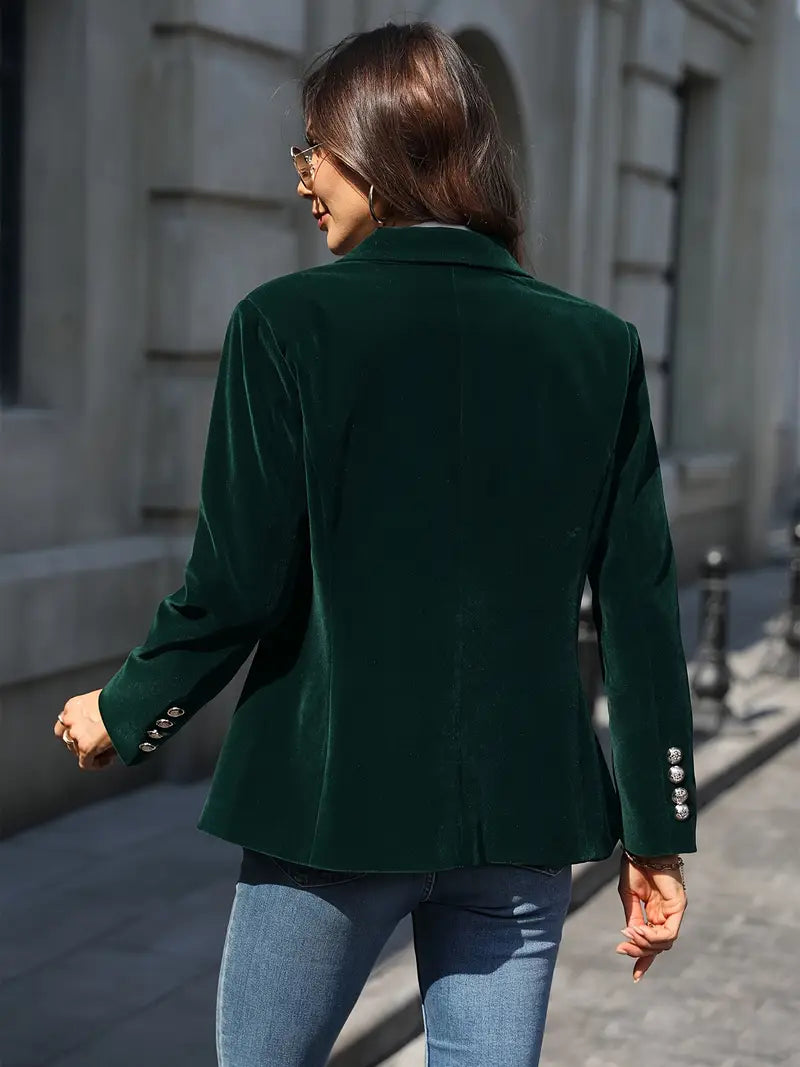 Women's Tailored Blazer with Gold Buttons and Sharp Lapels
