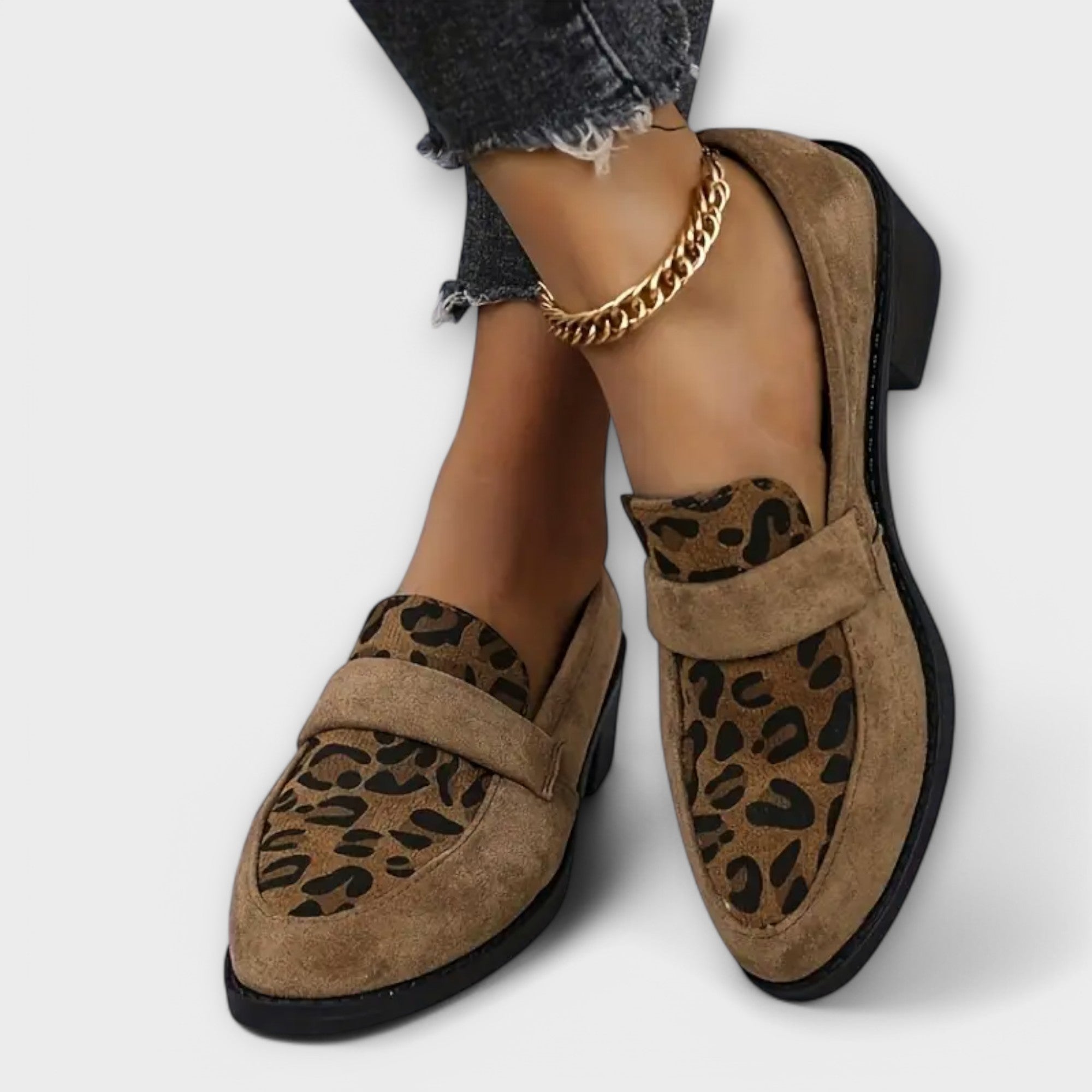 Women's Suede Loafers With Leopard Print Design