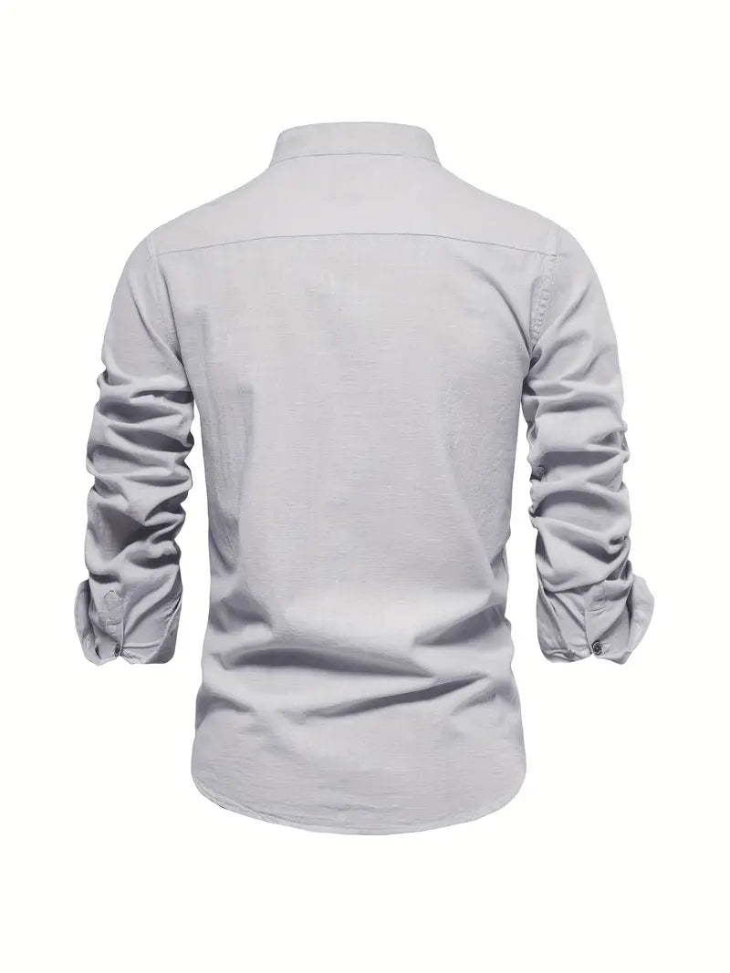 Men's Classic Long Sleeve Button-up Shirt With Mandarin Collar