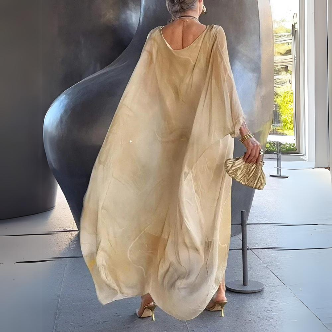 Women's Summer Kaftan Dress With Sheer Fabric & Printed Design