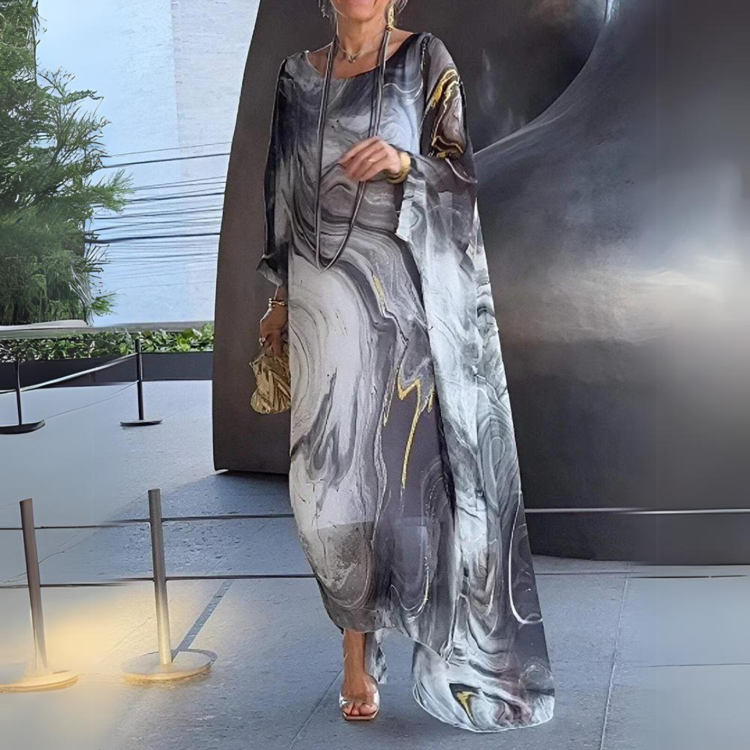 Women's Summer Kaftan Dress With Sheer Fabric & Printed Design