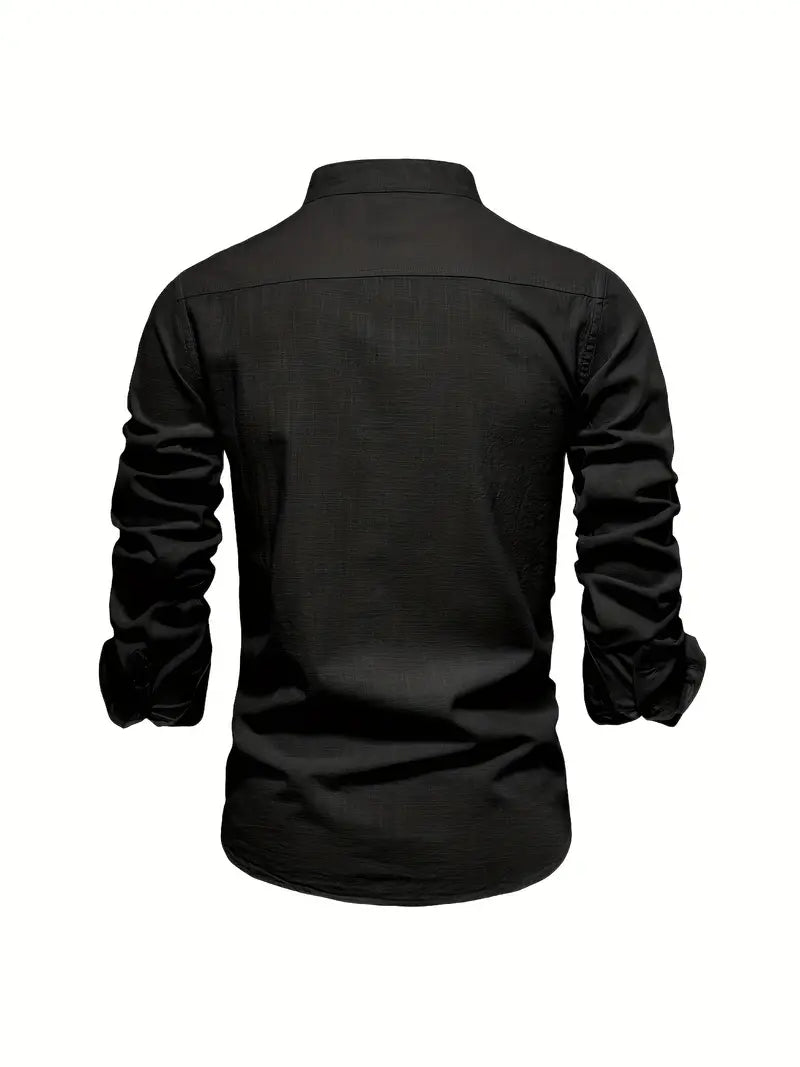 Men's Classic Long Sleeve Button-up Shirt With Mandarin Collar