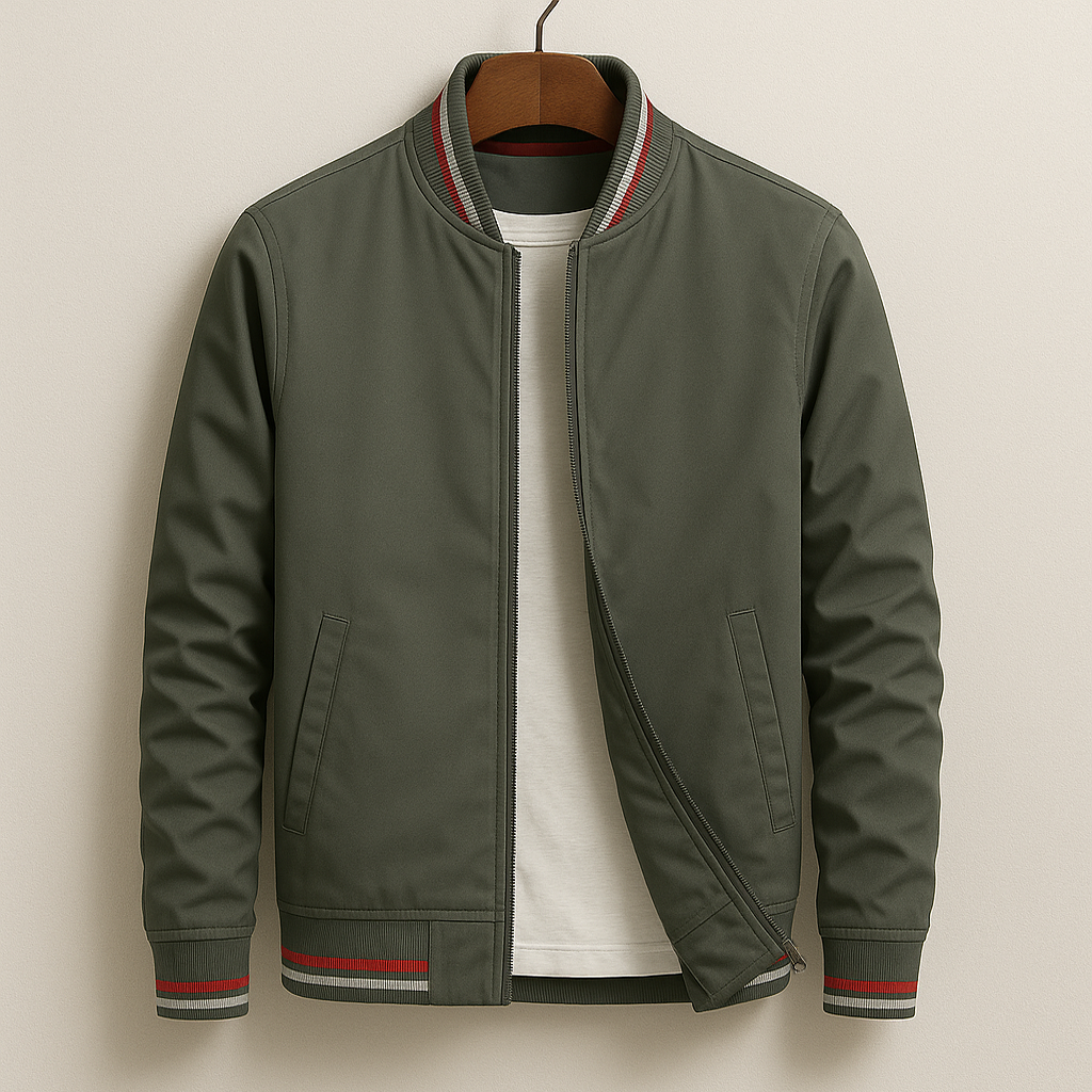 Men's Lightweight Zip-up Bomber Jacket With Ribbed Trim