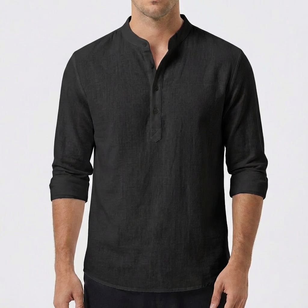 George | Men's Grandad Shirt With Band Collar And Long Sleeves | Relaxed