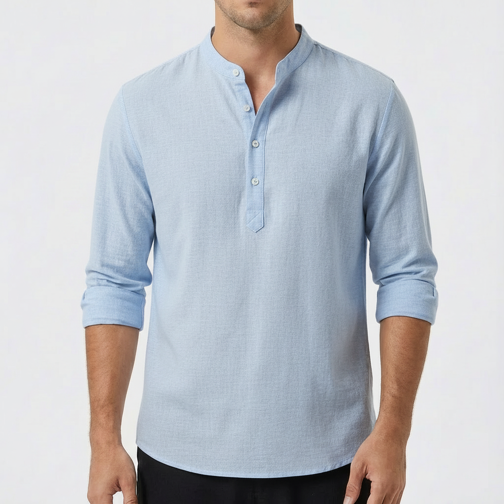 George | Men's Grandad Shirt With Band Collar And Long Sleeves | Relaxed