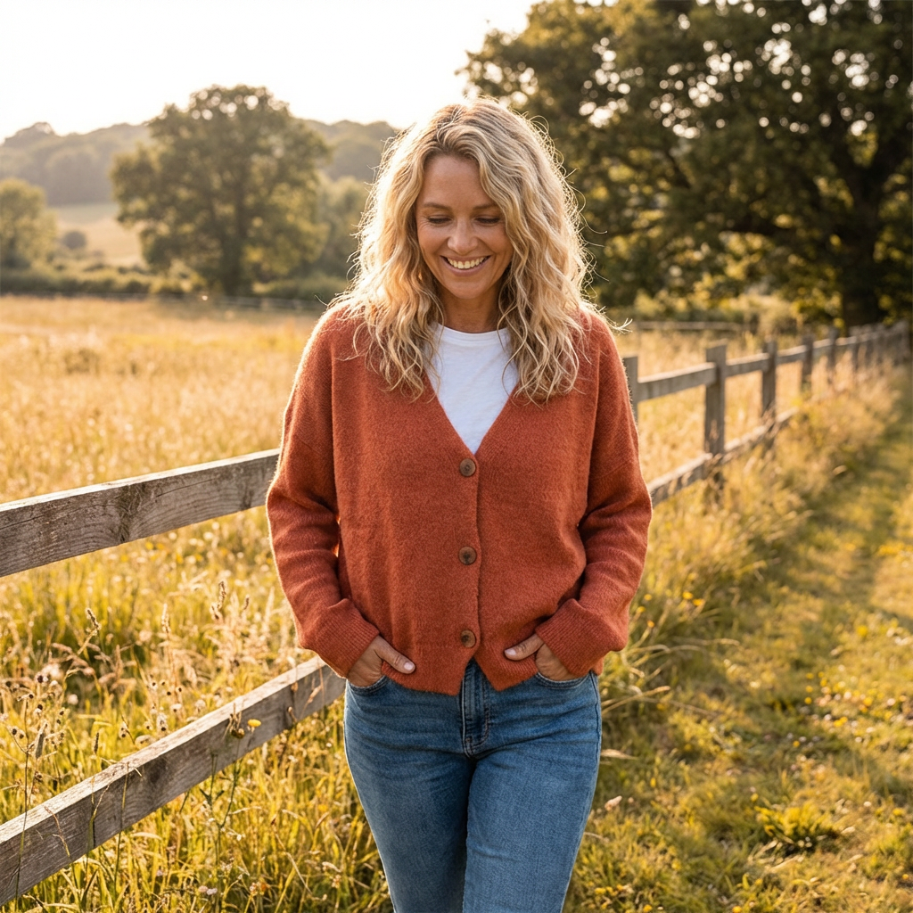Amelia | Women's Cardigan With V-Neck And Oversized Buttons | Cosy