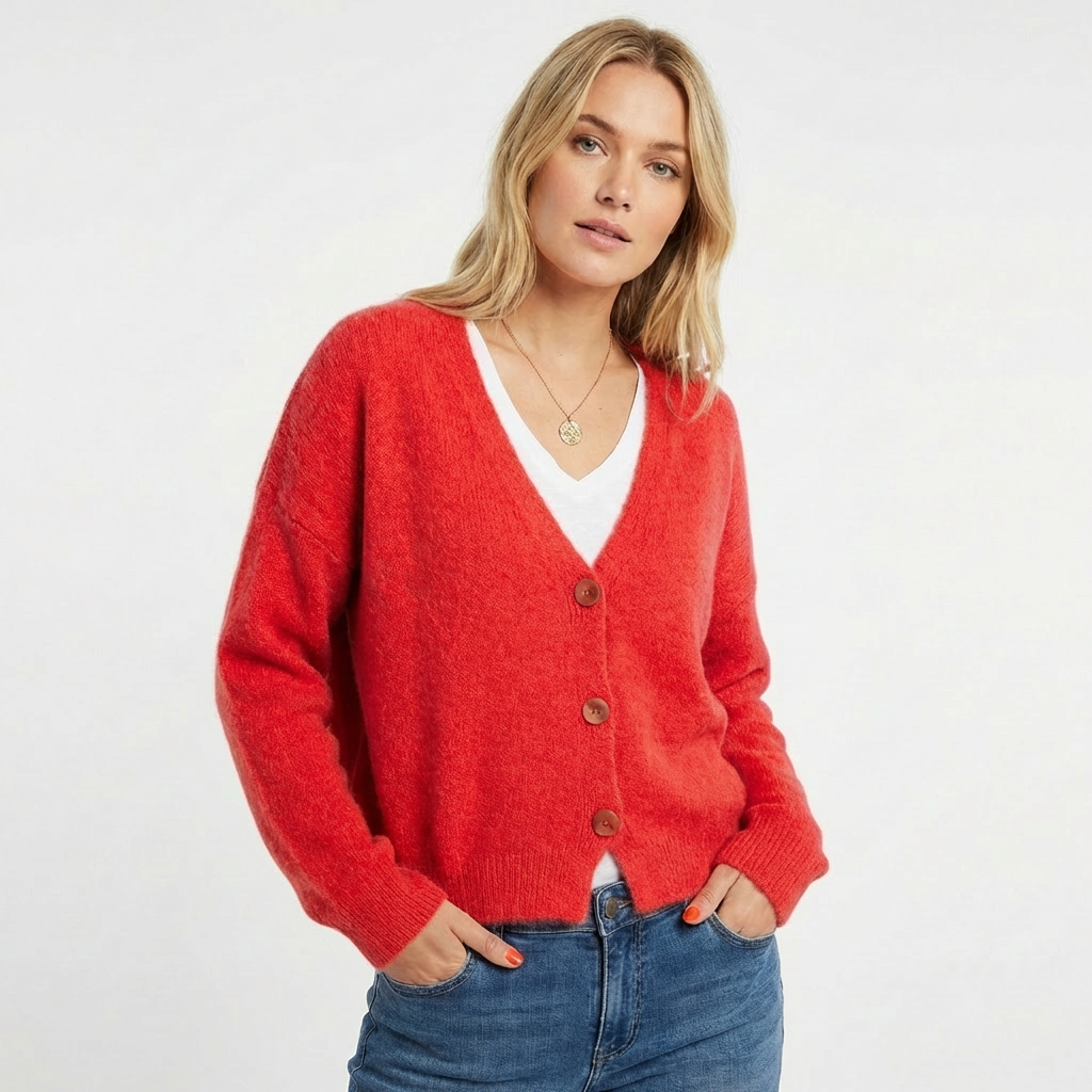 Amelia | Women's Cardigan With V-Neck And Oversized Buttons | Cosy