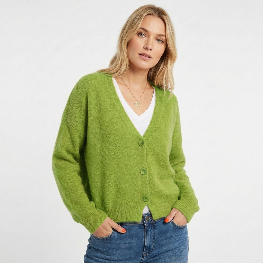 Amelia | Women's Cardigan With V-Neck And Oversized Buttons | Cosy
