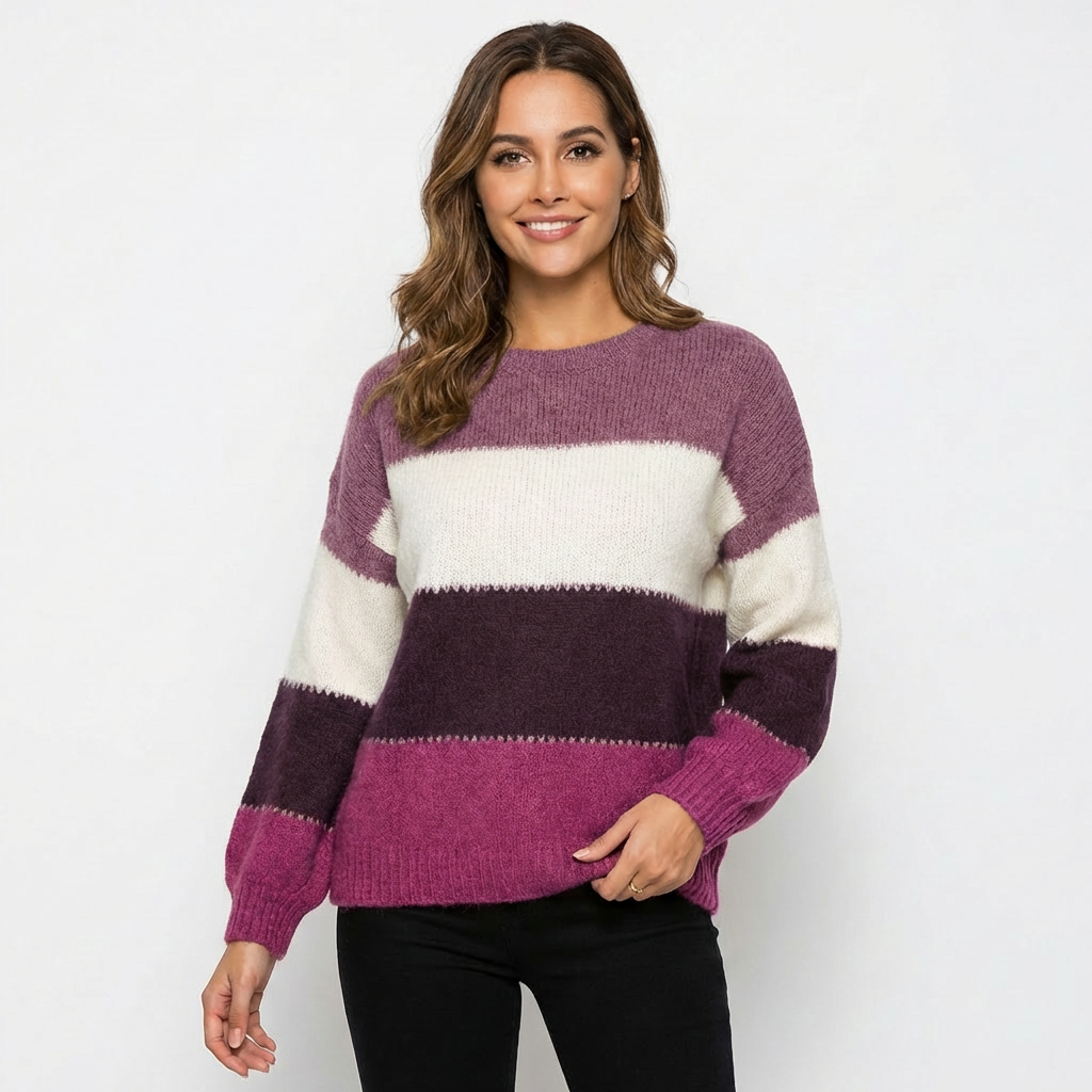 Isla | Women's Pullover With Color Block Pattern And Crew Neck | Cosy