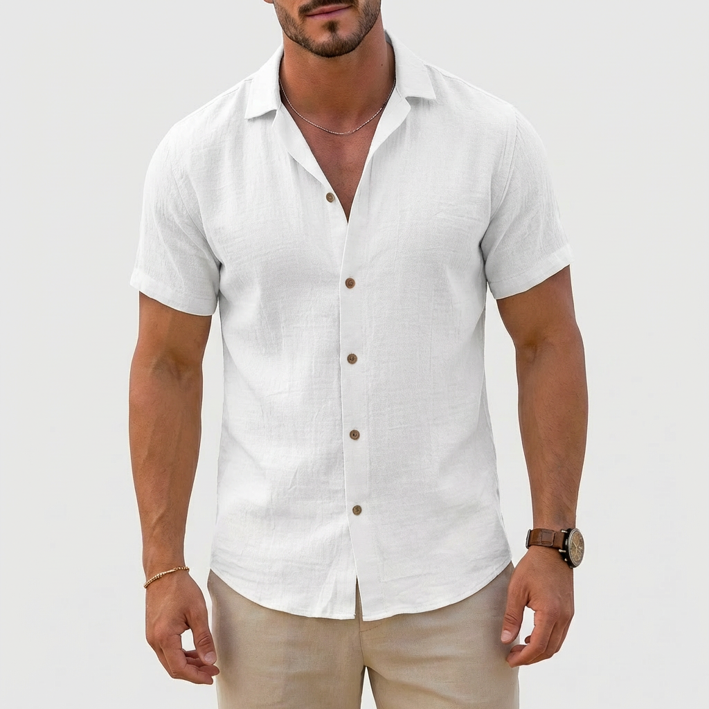 Harry | Men's Shirt With Cuban Collar And Short Sleeves | Breezy