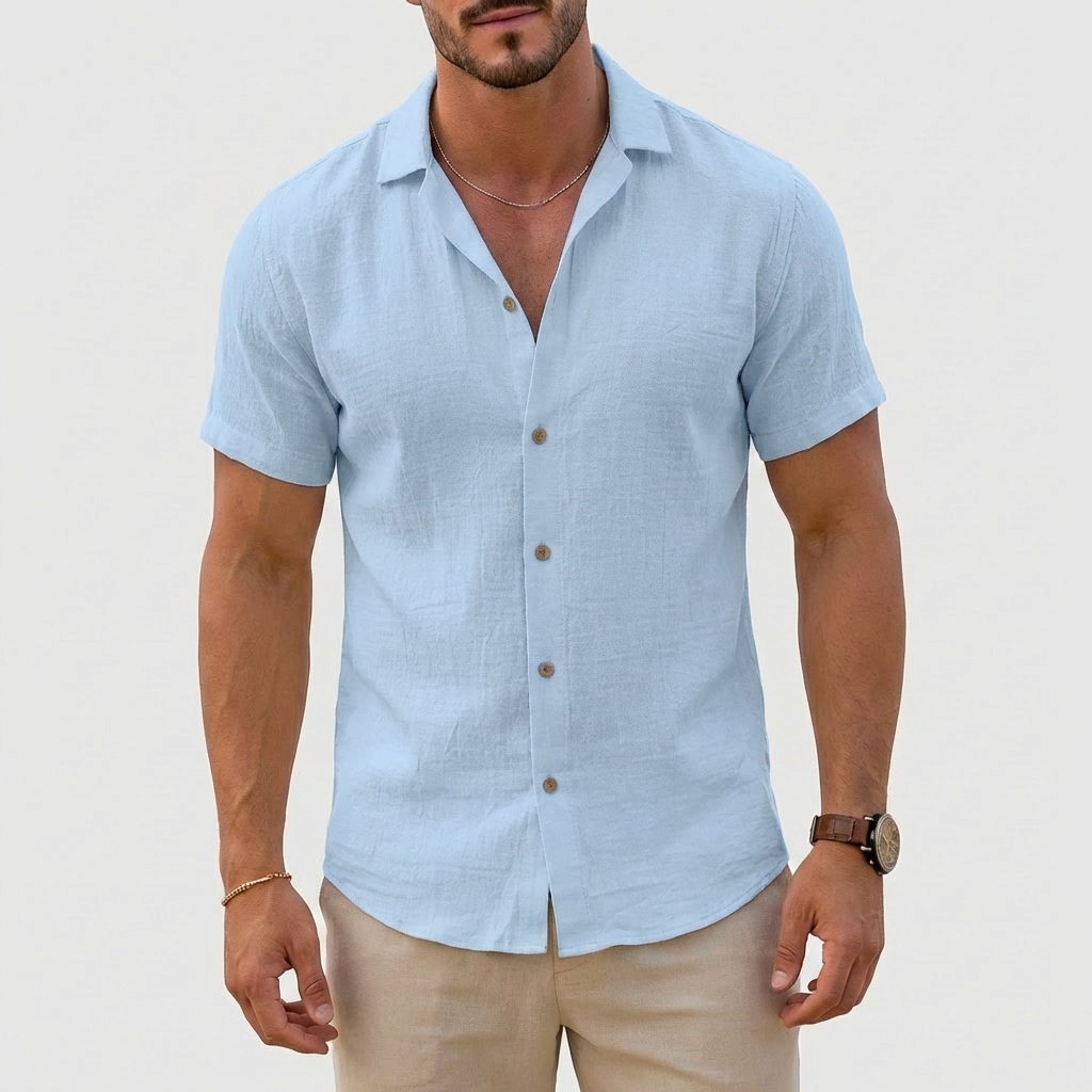 Harry | Men's Shirt With Cuban Collar And Short Sleeves | Breezy