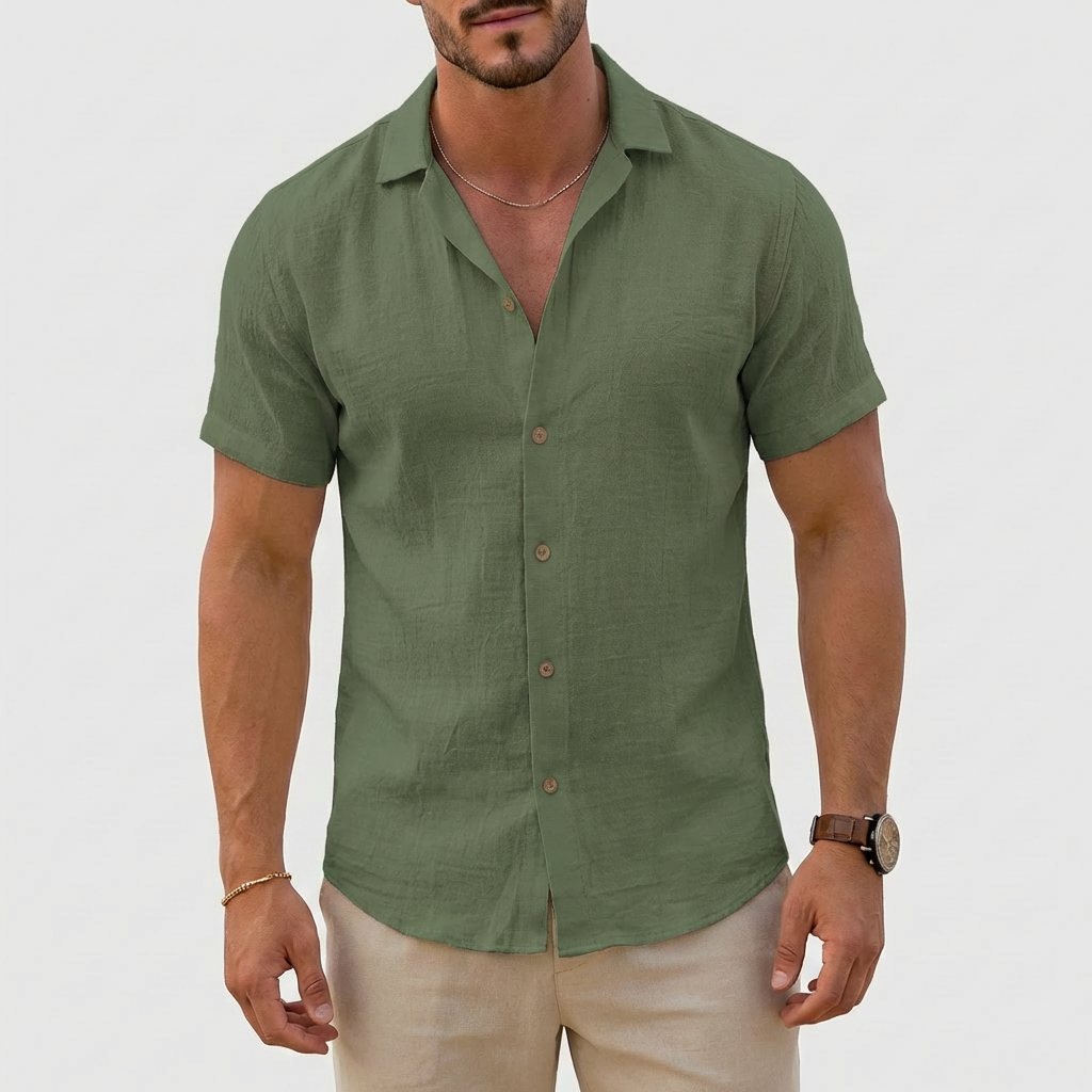 Harry | Men's Shirt With Cuban Collar And Short Sleeves | Breezy