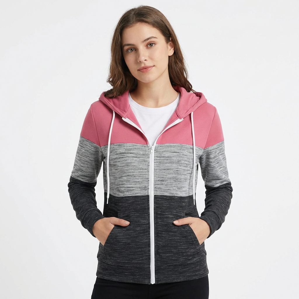 Bella | Women's Zip-Up Hoodie With Blocked Design And Front Pockets | Active
