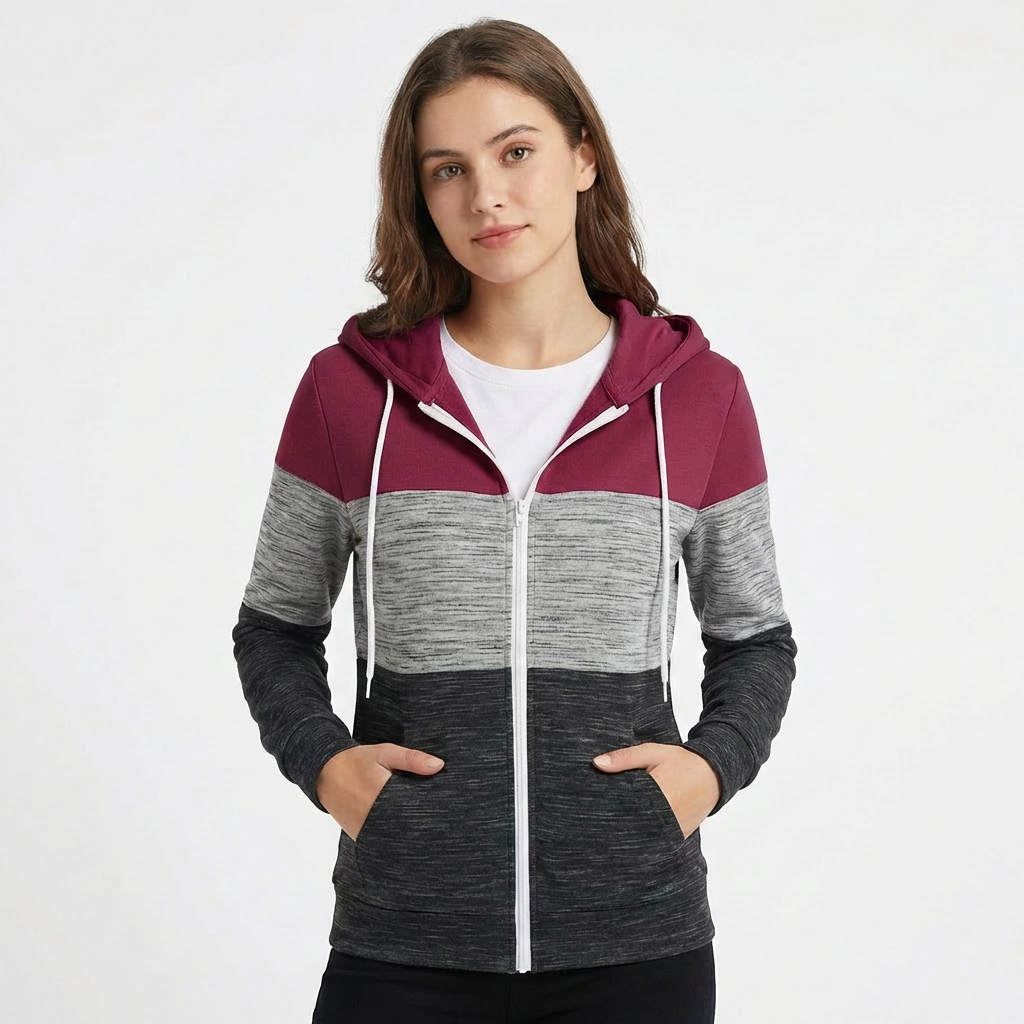 Bella | Women's Zip-Up Hoodie With Blocked Design And Front Pockets | Active