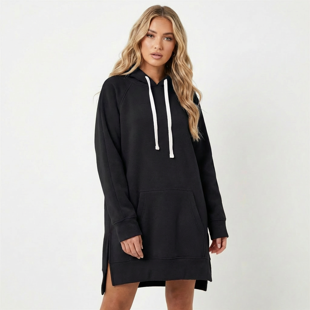 Harper | Women's Hoodie Dress With Kangaroo Pocket And Side Slits | Casual