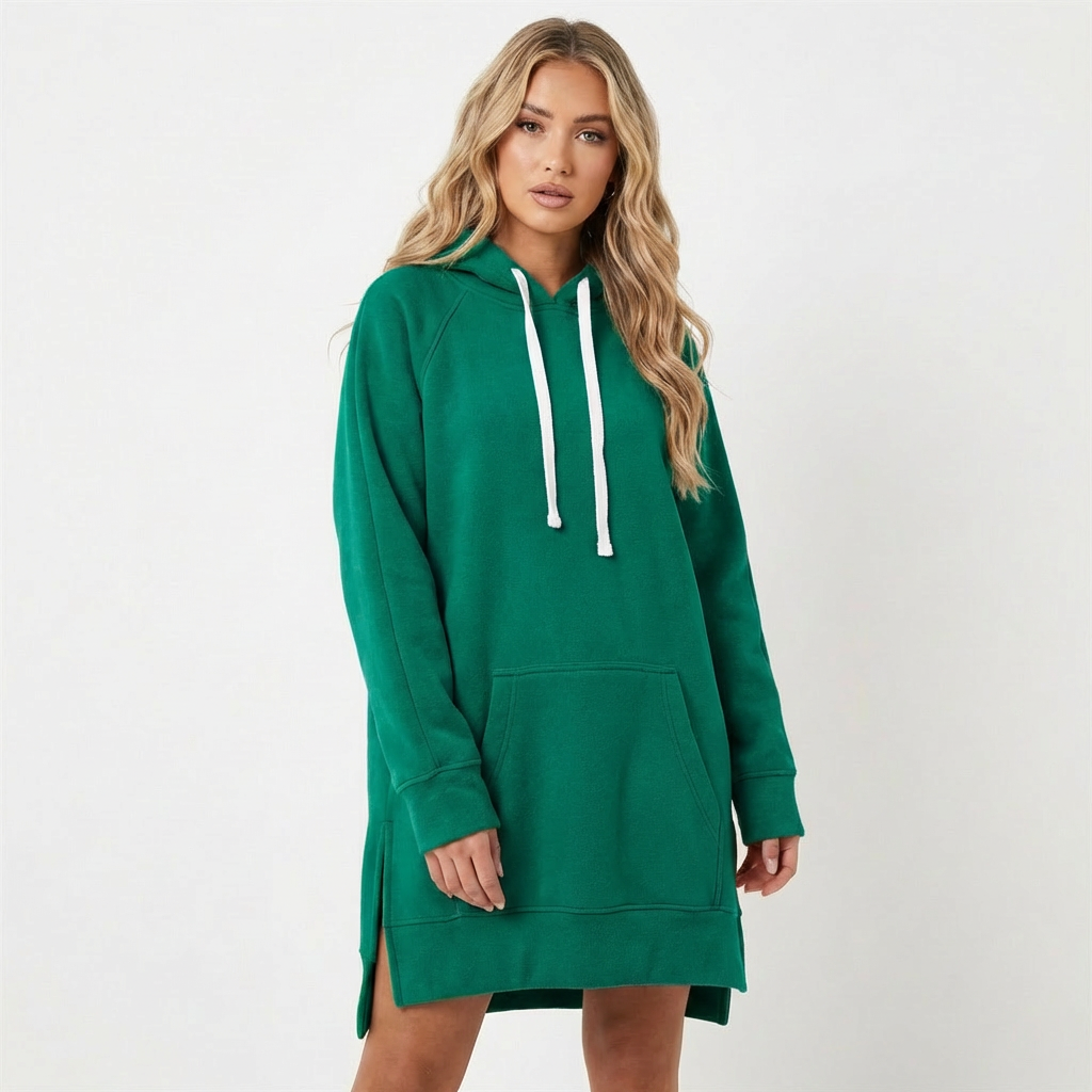 Harper | Women's Hoodie Dress With Kangaroo Pocket And Side Slits | Casual