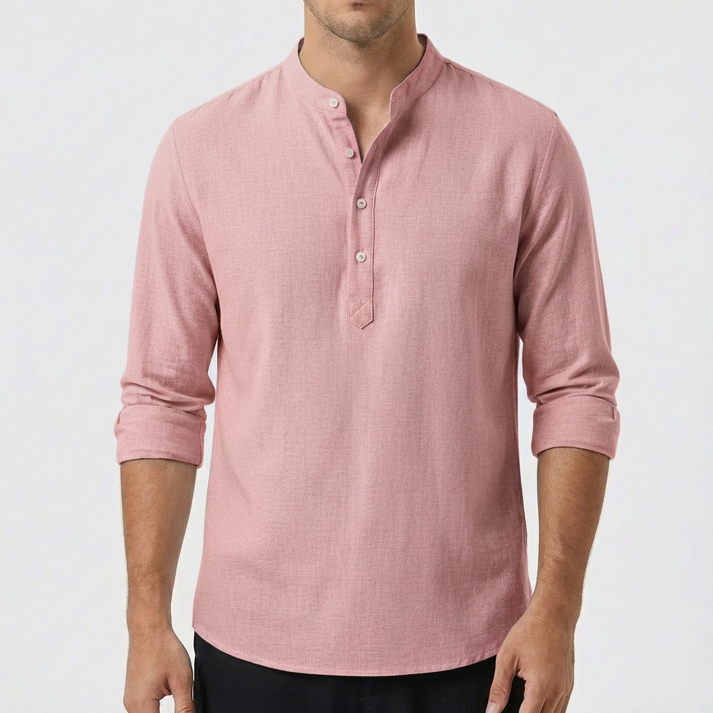 George | Men's Grandad Shirt With Band Collar And Long Sleeves | Relaxed